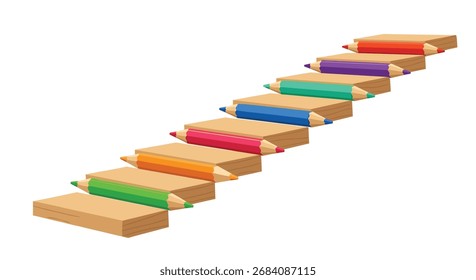 A visual metaphor of colorful pencils forming a staircase, symbolizing progress and creativity.