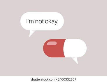 In a visual metaphor for healing conversations, a pill shaped like a dialogue bubble, symbolizing the transformative power of meaningful communication