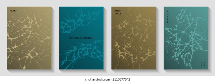 Visual model concept abstract vector covers. Bent curve lines ripple backdrops. Vivid cover vector templates. Hi tech cover pages graphic design set.