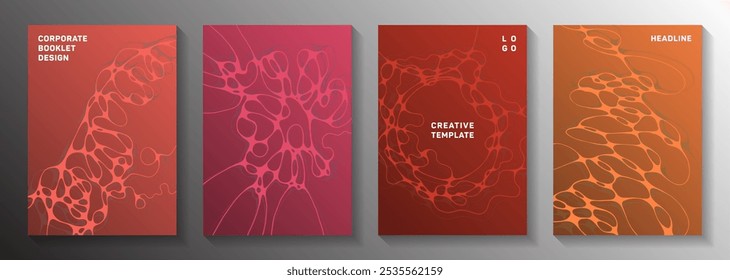Visual model concept abstract vector covers. Liquid curve lines ornament textures. Vivid cover vector layouts. Radio physics cover pages graphic design set.