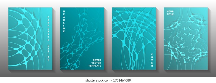 Visual model idea abstract vector covers. flexible curve lines connection textures. Subtle brochure vector layouts. Engineering cover pages graphic design set.