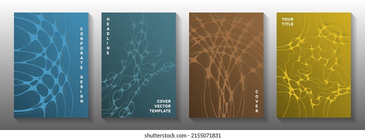 Visual model idea abstract vector covers. Rounded waves network backgrounds. Soft title page vector templates. Radiology cover pages graphic design set.