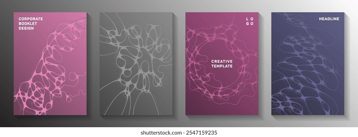 Visual model idea abstract vector covers. Marble waves meshwork backgrounds. Soft title page vector layouts. Engineering cover pages graphic design set.