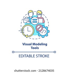 Visual modeling tools concept icon. No professional proframmer requiered. Web 3 0 abstract idea thin line illustration. Isolated outline drawing. Editable stroke. Arial, Myriad Pro-Bold fonts used