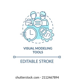 Visual modeling tools turquoise concept icon. No programmer required. Web 3 0 abstract idea thin line illustration. Isolated outline drawing. Editable stroke. Arial, Myriad Pro-Bold fonts used