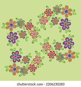 Visuelles Moduldesign mit floralem und bunter Stil der 70er und 60er Jahre. Für Stoffe, Hintergründe, Muster usw.