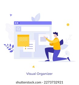 Visual Organizer flat concept vector illustration. Digital planner for tasks. Time management application cartoon character on white for web design. Creative idea for website, mobile, presentation