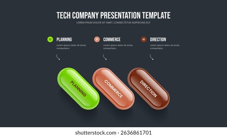 Visual Overview 3 Step Diagram Frame Layout. Digital Launch Slideshow Template Vector Illustration. Creative Analysis Three Element Infographic Slide Design.