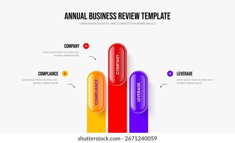Visual Performance 3 Element Infographic Presentation Layout. Investor Portfolio Three Option Diagram Frame Design. Enterprise Plan Slideshow Template Vector Illustration.