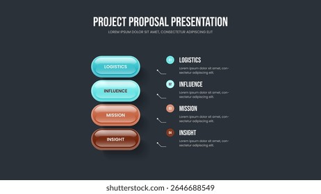 Visual Performance 4 Element Diagram Presentation Layout. Financial Visualization Four Step Infographic Frame Design. Consulting Planning Slideshow Template Vector Illustration.