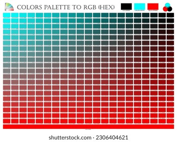 Visual picture color palette mixer 3 color (Black , Red and Sky) RGB mode and HEX mode in composition shade chart conform to description guide on white background of vector illustrator