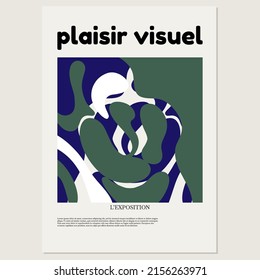 Visual pleasure. Exposition. Vector hand drawn minimalistic placard with illustration. Creative abstract artwork . Template for card, poster, banner, print for t-shirt, pin, badge, patch.