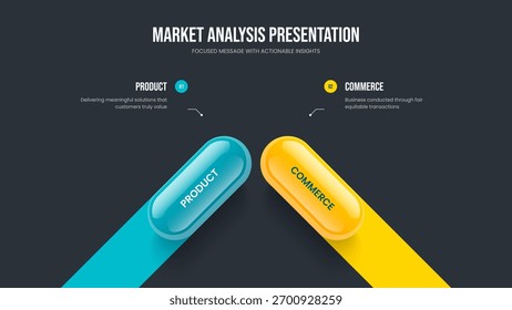 Visual Profile Slideshow Design Vector Illustration. Sales Portfolio 2 Step Diagram Presentation Template. Product Overview Two Element Infographic Frame Layout.