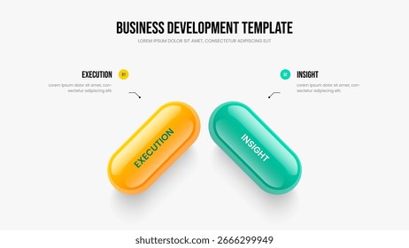 Visual Profile Two Element Diagram Presentation Layout. Enterprise Solution Slideshow Design Vector Illustration. Investor Proposal 2 Step Infographic Slide Template.