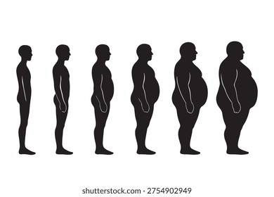 Visual progression of increasing body weight depicted through human figures a striking silhouette high-quality professional