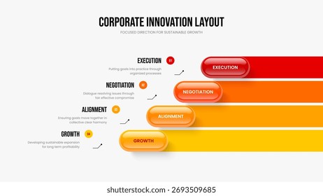 Propuesta visual Diseño de marco de infografía de cuatro pasos. Ilustración vectorial de diseño de presentación de estrategia de servicio. Plantilla de presentación de diapositivas de diagrama de elementos de innovación creativa 4.