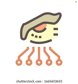 Visual prosthesis, bionic eye, robot eye vector icon. With tech or technology, iris, eyeball, retina, electronic, lens. Concept for camera, cctv, monitor, surveillance, spy, ai, artificial. 48x48 px.