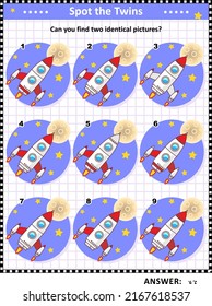 Rompecabezas visuales: Encuentra dos imágenes idénticas de cohetes o naves espaciales. Respuesta incluida.
