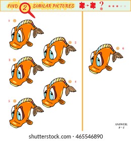 Visual puzzle: Find two identical images of fish. Match the pairs - find the exact copy for golden fish
