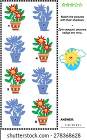 Visual puzzle: Match the pictures of flowers in pots to their shadows. Answer included.
