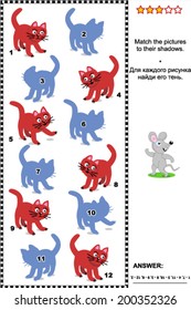 Visual puzzle or picture riddle: Match the pictures of red cats to their shadows. Answer included. For high res JPEG or TIFF see image 200352338