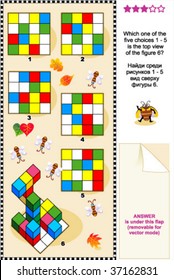 Visual puzzle (suitable both for kids and adults): Which one of the five choices 1 - 5 is the top view of the figure 6?