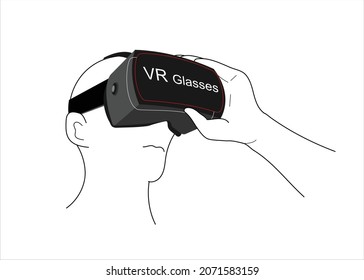 
Visual reality concept. The Man using Visual reality or VR headset. 
 a Man getting experience using VR-headset glasses. VR Glasses for Metaverse Technology.


