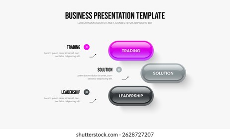 Visual Report Three Element Infographic Slideshow Template. Financial Development Frame Design Vector Illustration. Sales Analysis 3 Option Diagram Slide Layout.