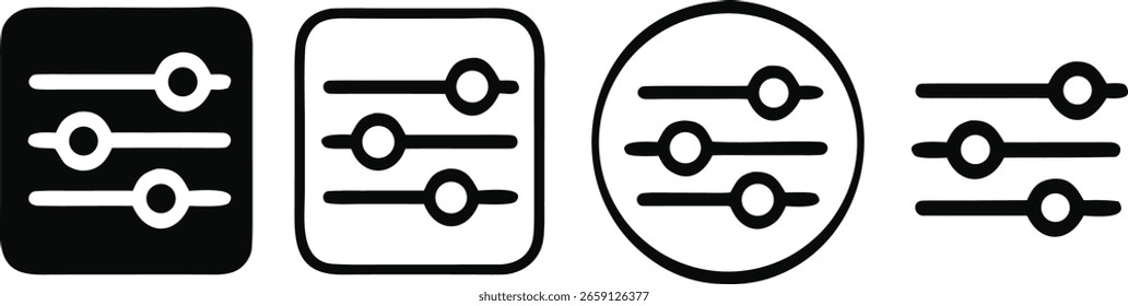 Representação Visual de Ícones de Configurações de Ajuste Diferentes Formas para Interfaces Digitais e Designs de Experiência do Usuário para Aplicativos Móveis