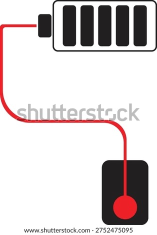 A visual representation of a battery connected to a light bulb by red wires.