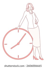 Visual Representation of a Business Woman Managing Time with a Clock for Effective Time Management