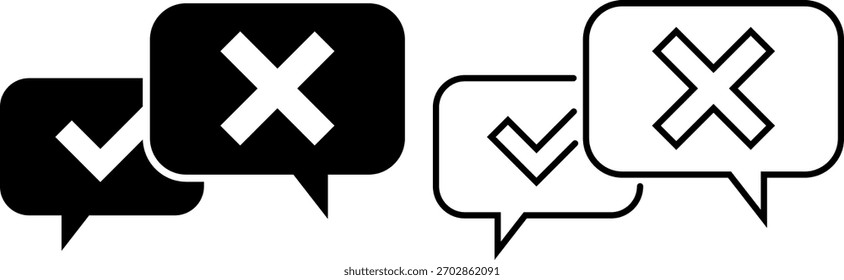 Representación visual de los símbolos de cheque y cruz en burbujas de discurso que transmiten Aprobación y desaprobación