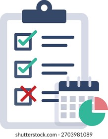 Representación visual que combina una lista de comprobación, una vista de calendario y un gráfico circular para la gestión de tareas y el seguimiento del progreso.