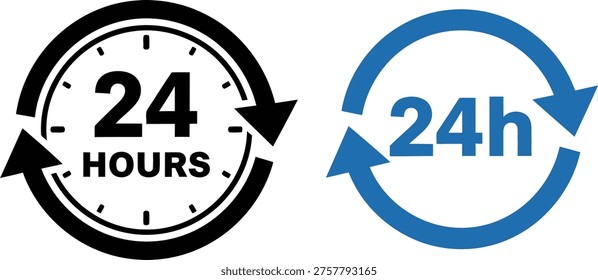 Visual representation of continuous 24-hour service availability and support duration. Vector