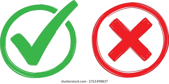 Visual representation of correct and incorrect indicators with check and cross marks Vector