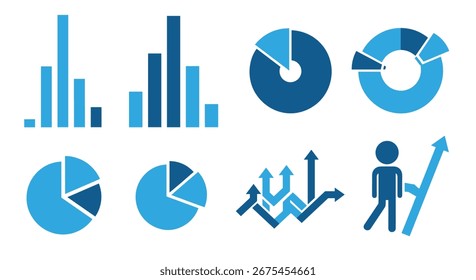 Representação visual de dados e conceitos analíticos mostrando tendências de crescimento e divisão de informações