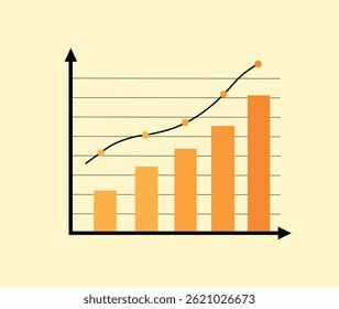 Representação visual de tendências de dados Um gráfico laranja de barras e linhas