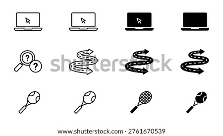 Visual representation of digital search, browsing, and sports equipment icons