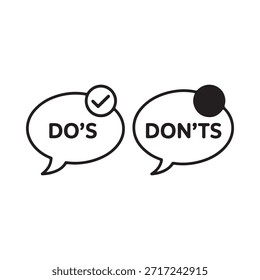Visual representation of dos and don ts with speech bubbles and check marks