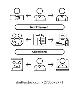 Una representación visual del proceso de incorporación de empleados con personas y documentos