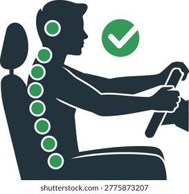 Visual representation of ergonomic driver posture highlighting spinal health and proper alignment for safe comfortable road travel experiences
