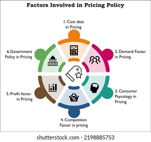 Visual representation of factors involved in pricing policy with icons in an Infographic template