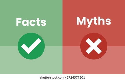 Representación visual de hechos y mitos con marcas de verificación e iconos cruzados