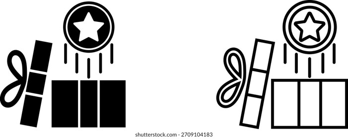 Representación visual de regalos y recompensas con diseños de iconos simples de paquetes envueltos y estrellas