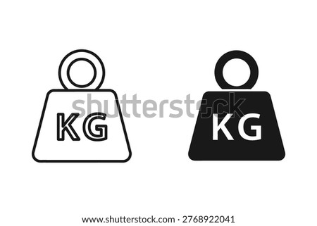 A visual representation of a kilogram weight, shown in both outline and solid fill styles. This graphic is suitable for concepts related to weight, measurement, fitness, or industry.