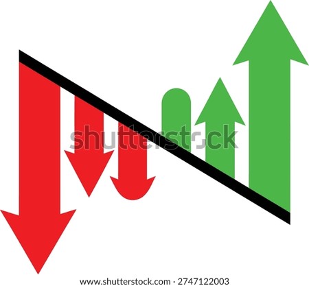 Visual representation of market trends showing a shift from decline to growth Vector