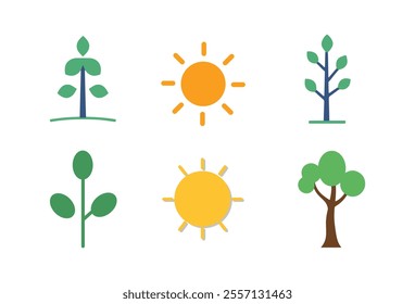 Visual representation of nature elements showing trees, leaves, and sun in a simple design suitable for educational use