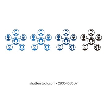 Visual representation of a network connecting people in a star formation with different color variations