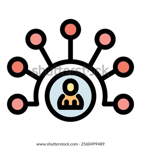 Visual representation of a network expanding its connections, with data flowing towards a central hub symbolized by a person icon