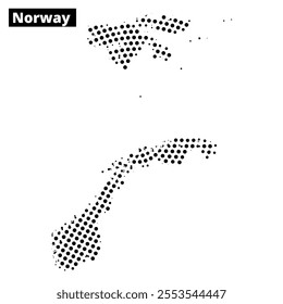 A visual representation of Norway using a dotted pattern against an abstract background, highlighting its unique geography.